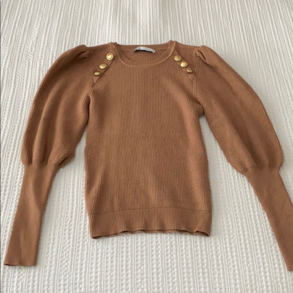 Zara Camel Knit Sweater with Gold Details